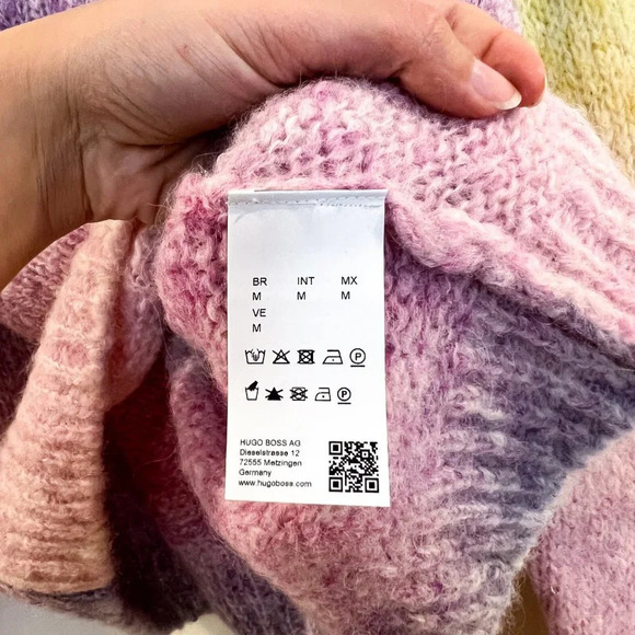 BOSS Farolina Alpaca Wool Blend Rainbow Pink Crew Neck Designer Knit Sweater M - Picture 5 of 10